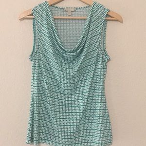 Banana Republic Cowl-Neck Green and White Blouse